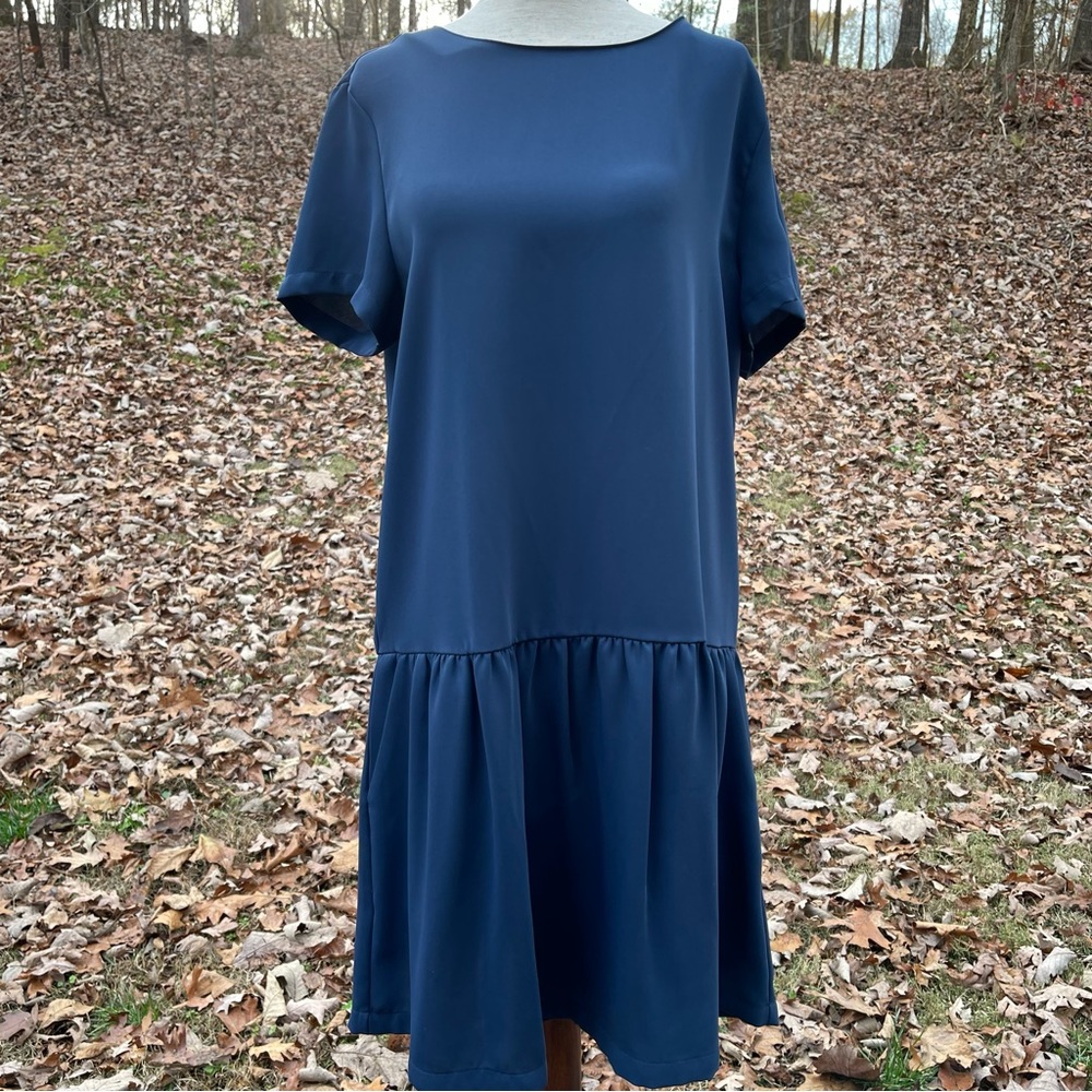 Cynthia Rowley Short-sleeve Navy Blue Drop Waist Dress with Pockets Size 10